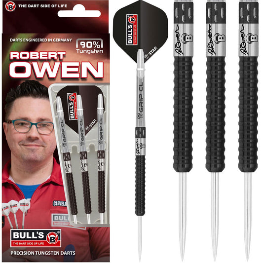 BULL'S Robert Owen Darts - Steel Tip - 90% Tungsten - Black Edition 23g