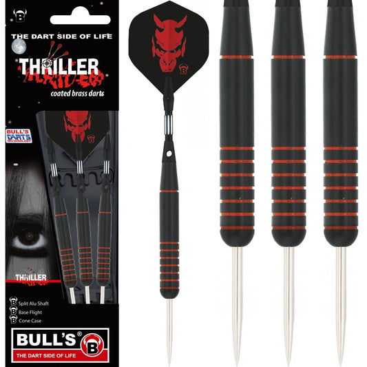 BULL'S Thriller Darts - Steel Tip - Black Brass - Red Ringed 21g