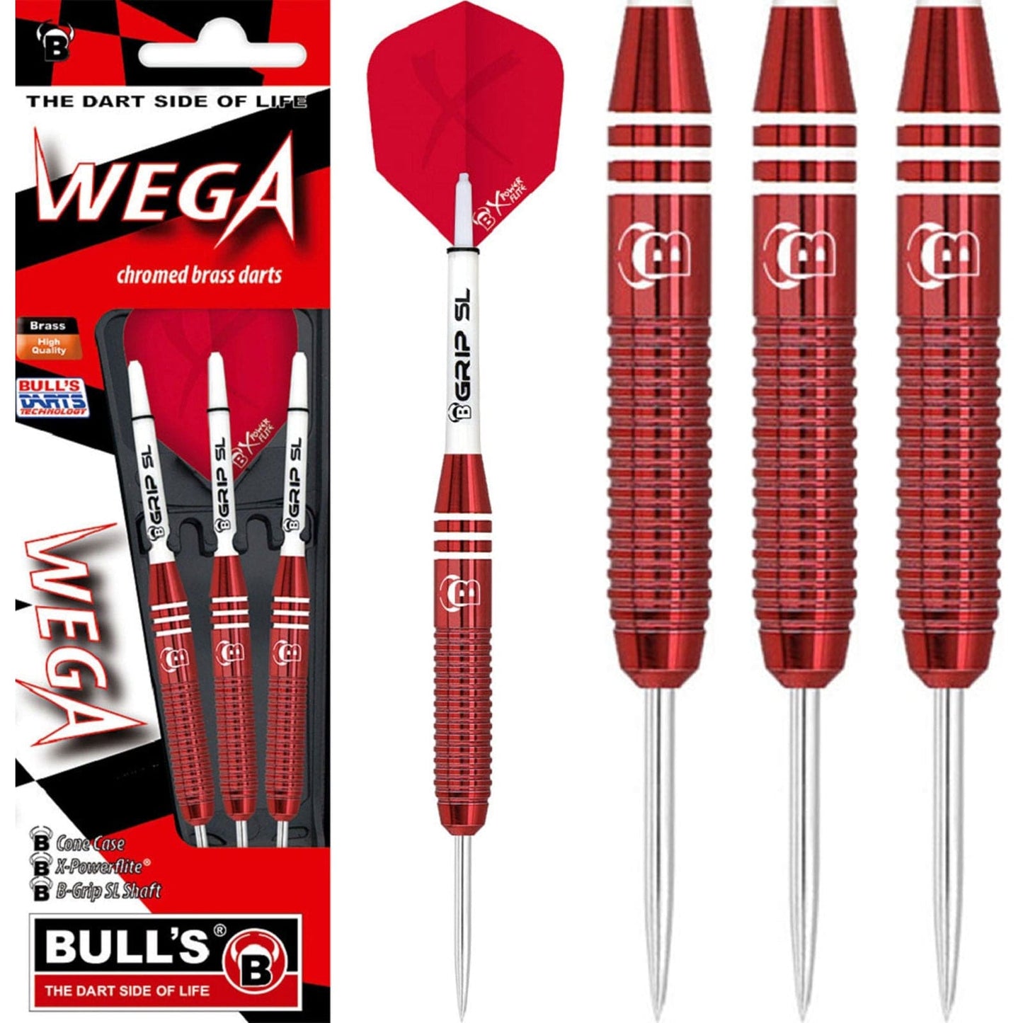 BULL'S Wega Darts - Steel Tip - Chromed Brass - Red 21g