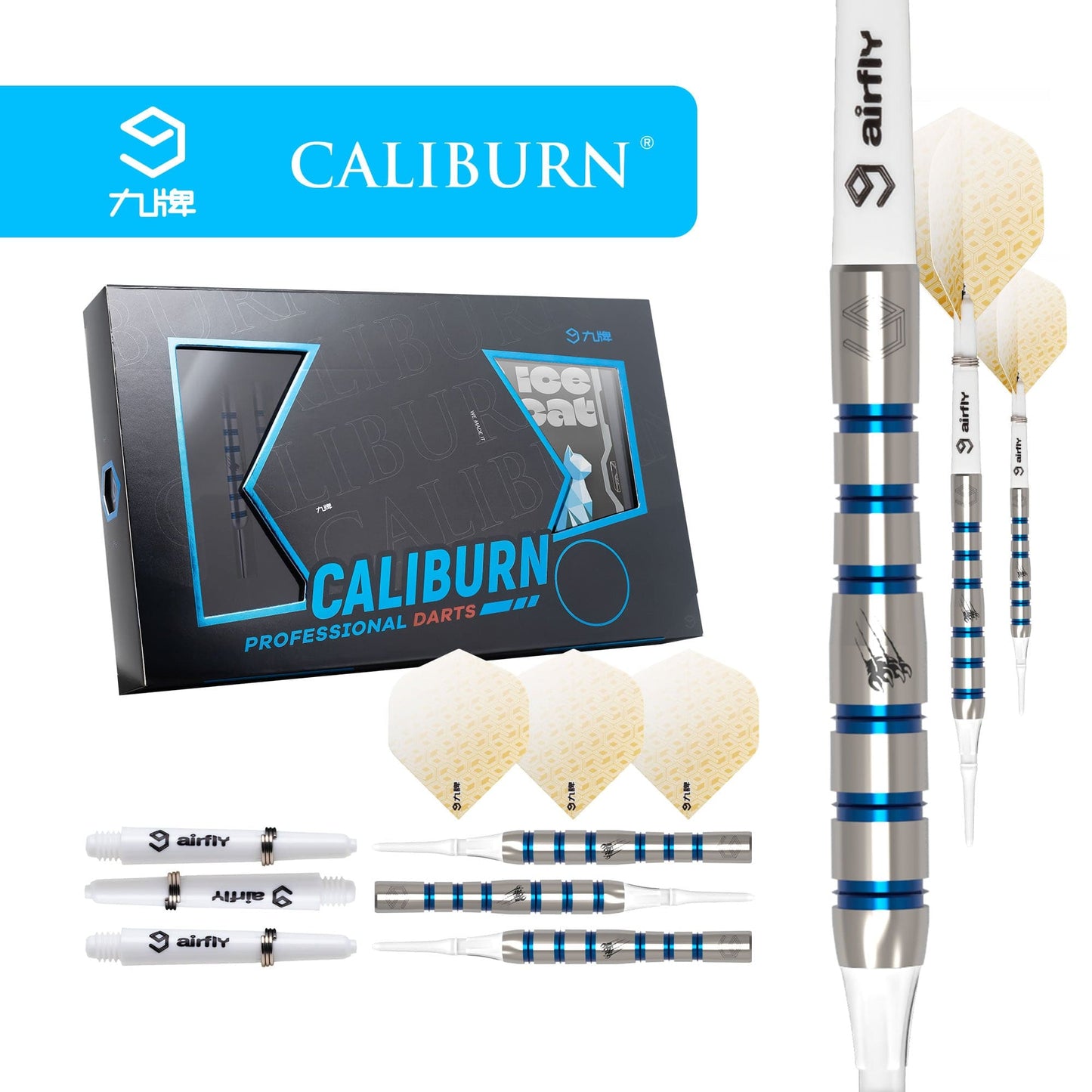 Caliburn Player Darts - Soft Tip - 90% - Blue Ring - Ice Cat 19g