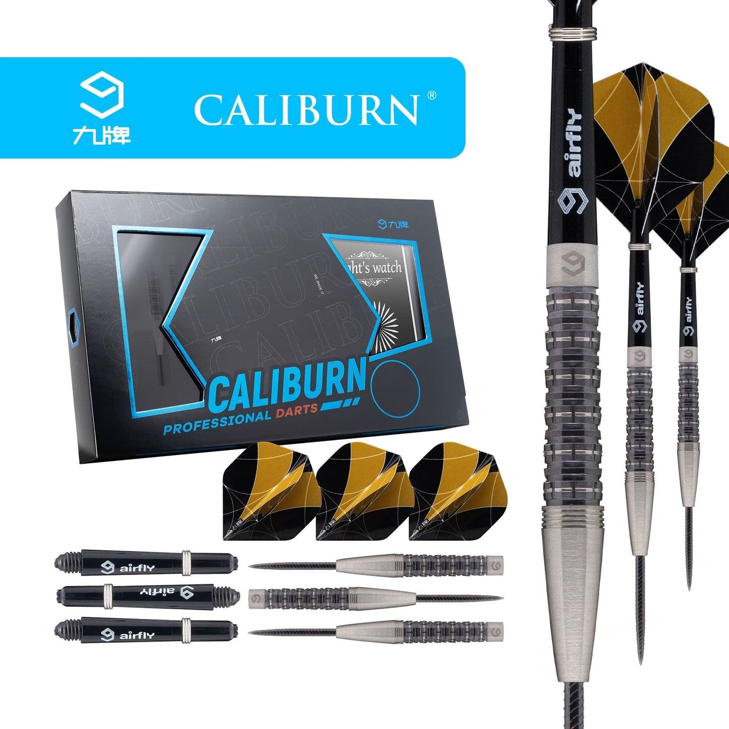 Caliburn Nights Watch Darts - Steel Tip - 95% - N2 - Black 22g