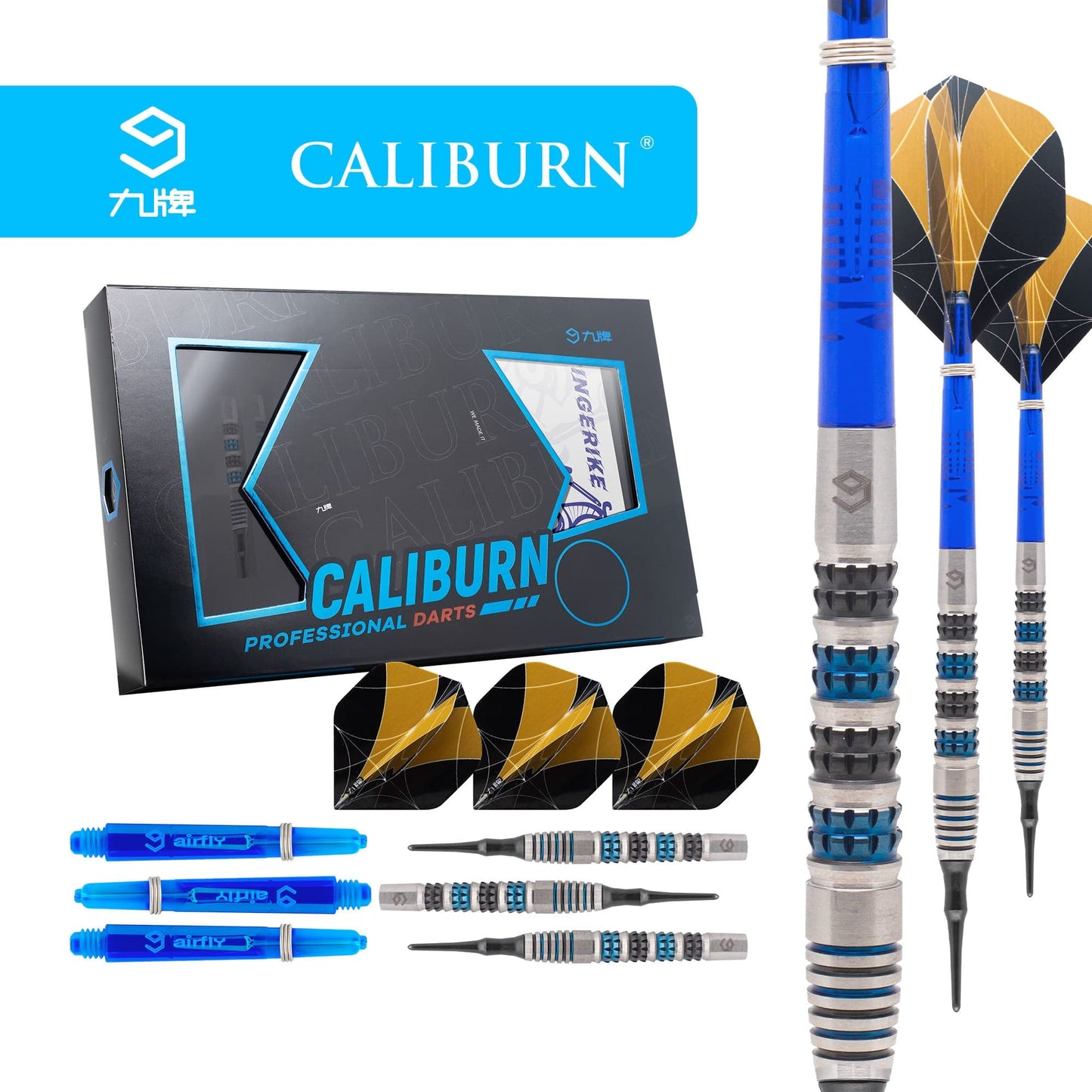 Caliburn Ringerike Darts - Soft Tip - 90% - Black & Blue