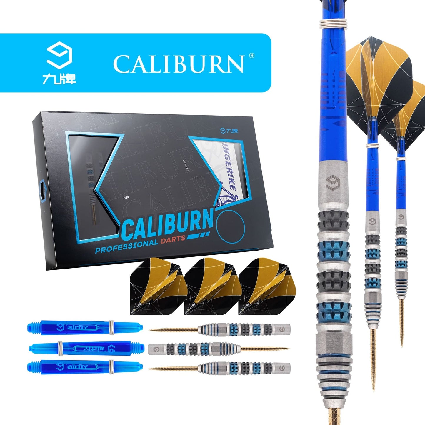 Caliburn Ringerike Darts - Steel Tip - 90% - Black & Blue 23g