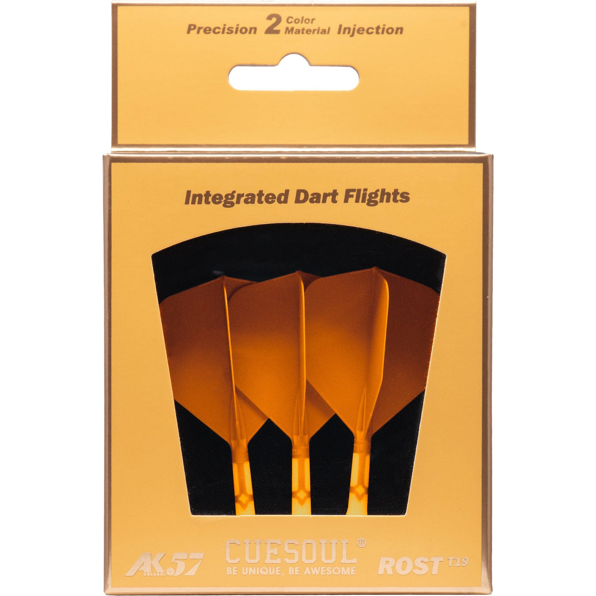 Cuesoul Rost T19 Integrated Dart Shaft and Flights - Big Wing - White with Orange Flight