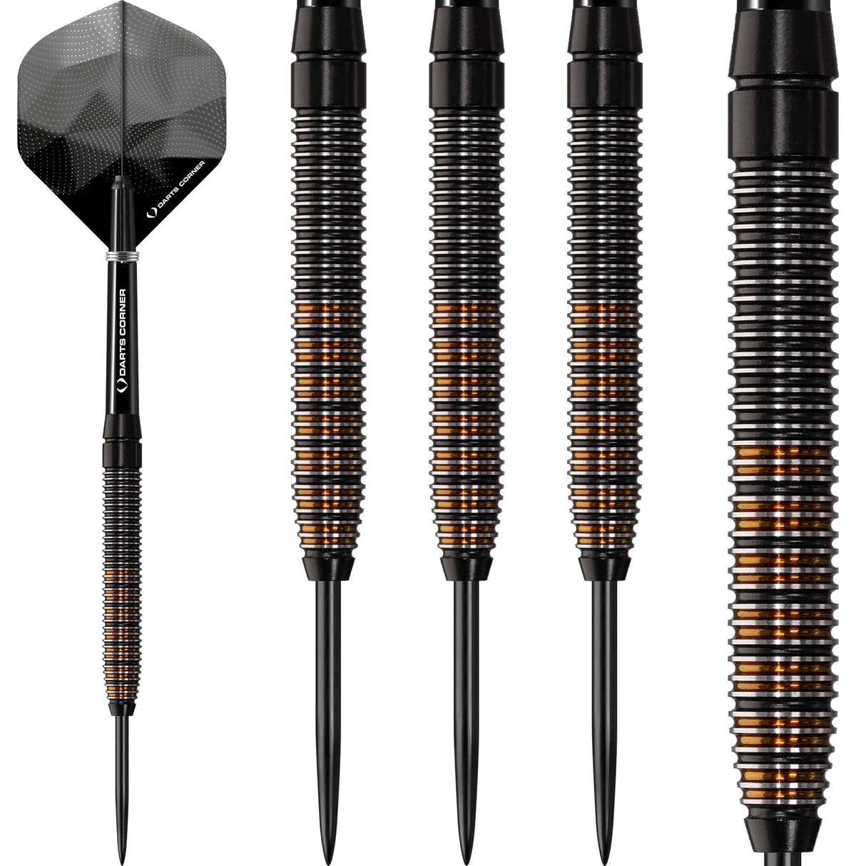 *Darts Corner Black Rebel Darts - Steel Tip Tungsten - Black with Gold 22g