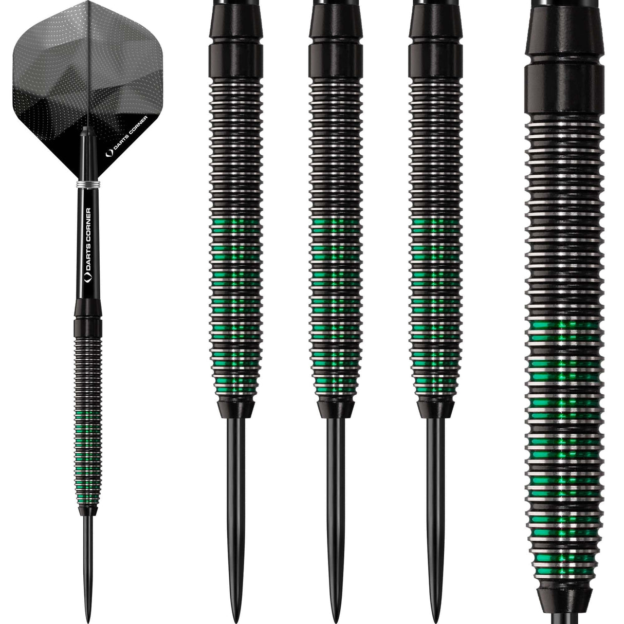 *Darts Corner Black Rebel Darts - Steel Tip Tungsten - Black with Green 24g