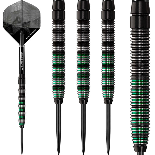 *Darts Corner Black Rebel Darts - Steel Tip Tungsten - Black with Green 24g