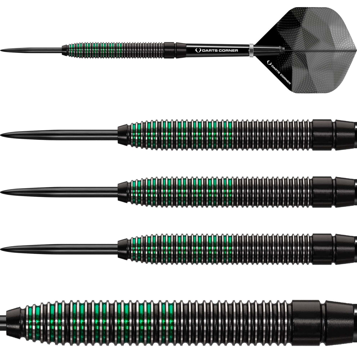 *Darts Corner Black Rebel Darts - Steel Tip Tungsten - Black with Green 24g
