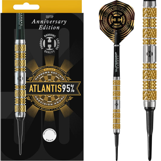 Harrows Atlantis Darts - Soft Tip - 95% - Anniversary Edition - Gold Titanium 18g