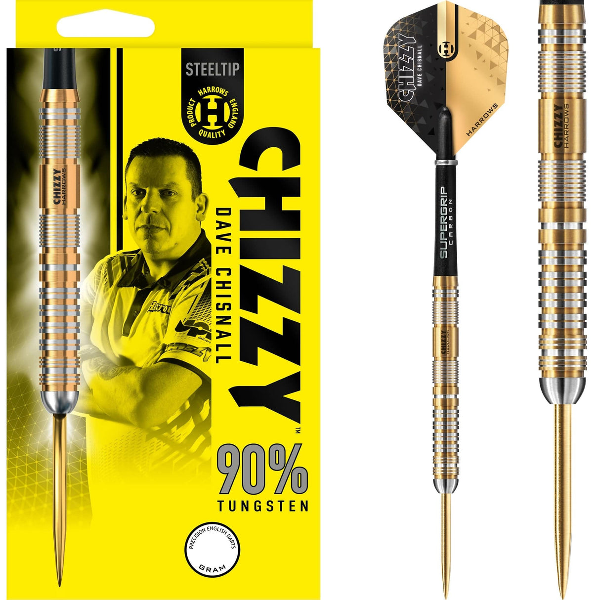 Harrows Chizzy v2 Darts Steel Tip 90% Dave Chisnall Gold Titan
