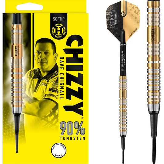 Harrows Chizzy v2 Darts - Soft Tip - 90% - Dave Chisnall - Gold Titanium 18g