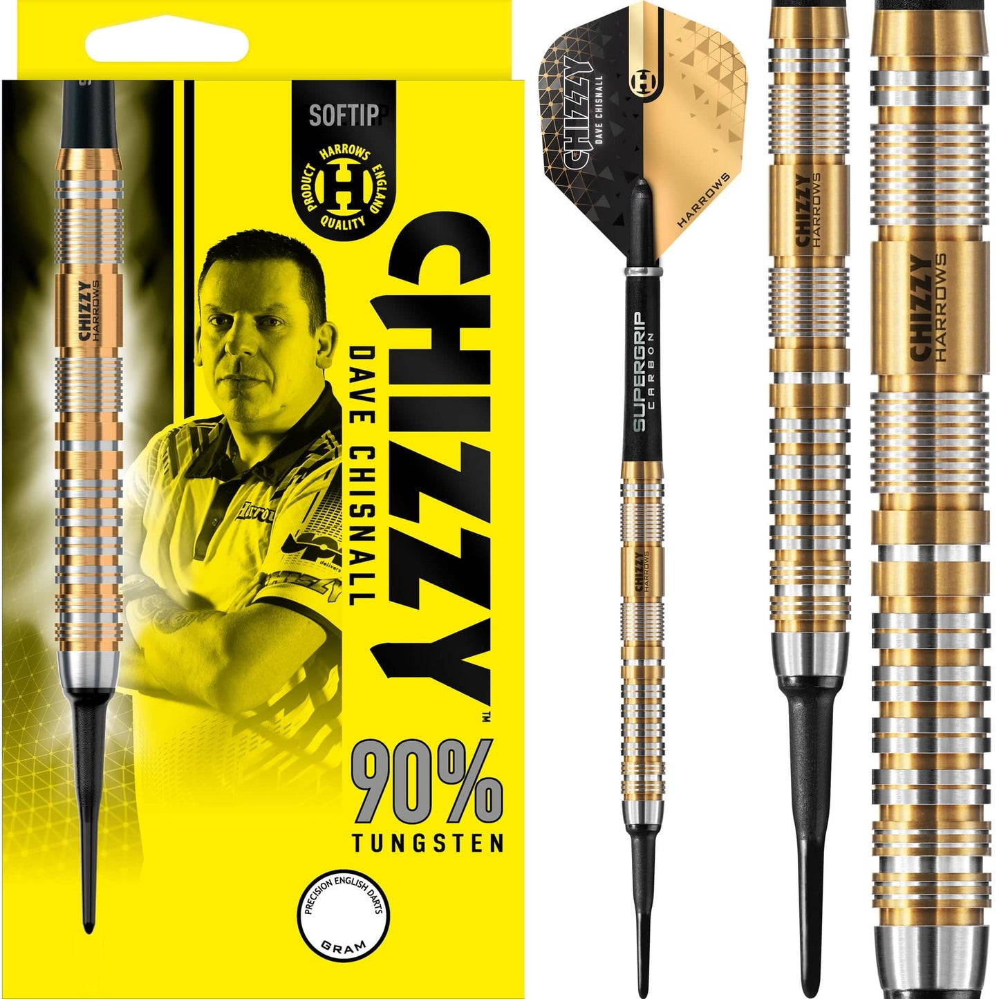 Harrows Chizzy v2 Darts - Soft Tip - 90% - Dave Chisnall - Gold Titanium 18g