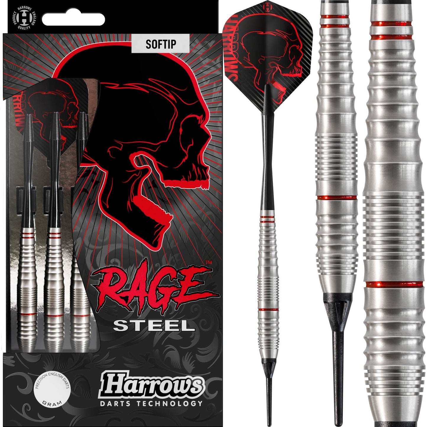 Harrows Rage Darts - Soft Tip - Stainless 18g
