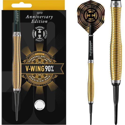 Harrows V Wing Darts - Soft Tip - 90% - Anniversary Edition - Gold Titanium 18g