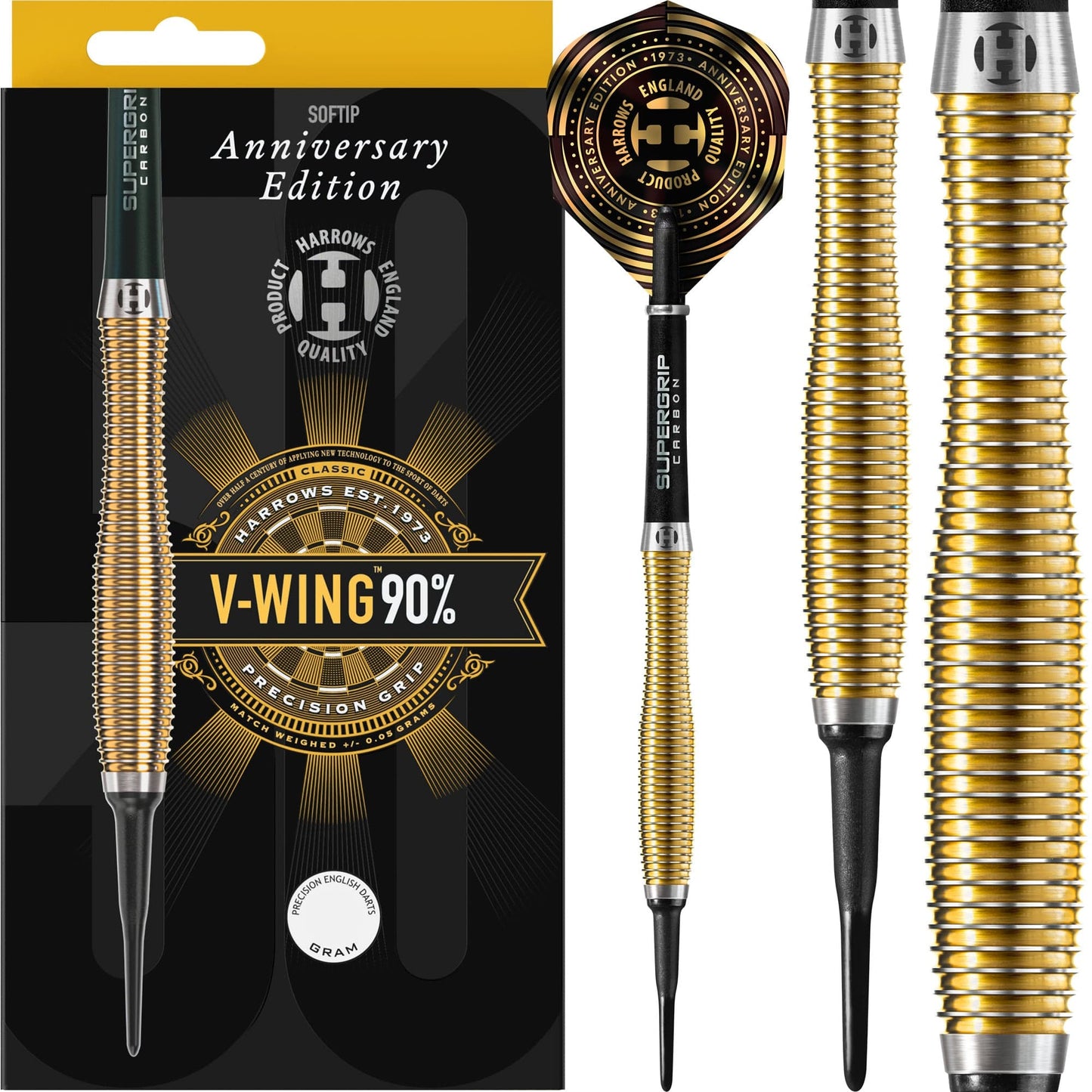 Harrows V Wing Darts - Soft Tip - 90% - Anniversary Edition - Gold Titanium 18g