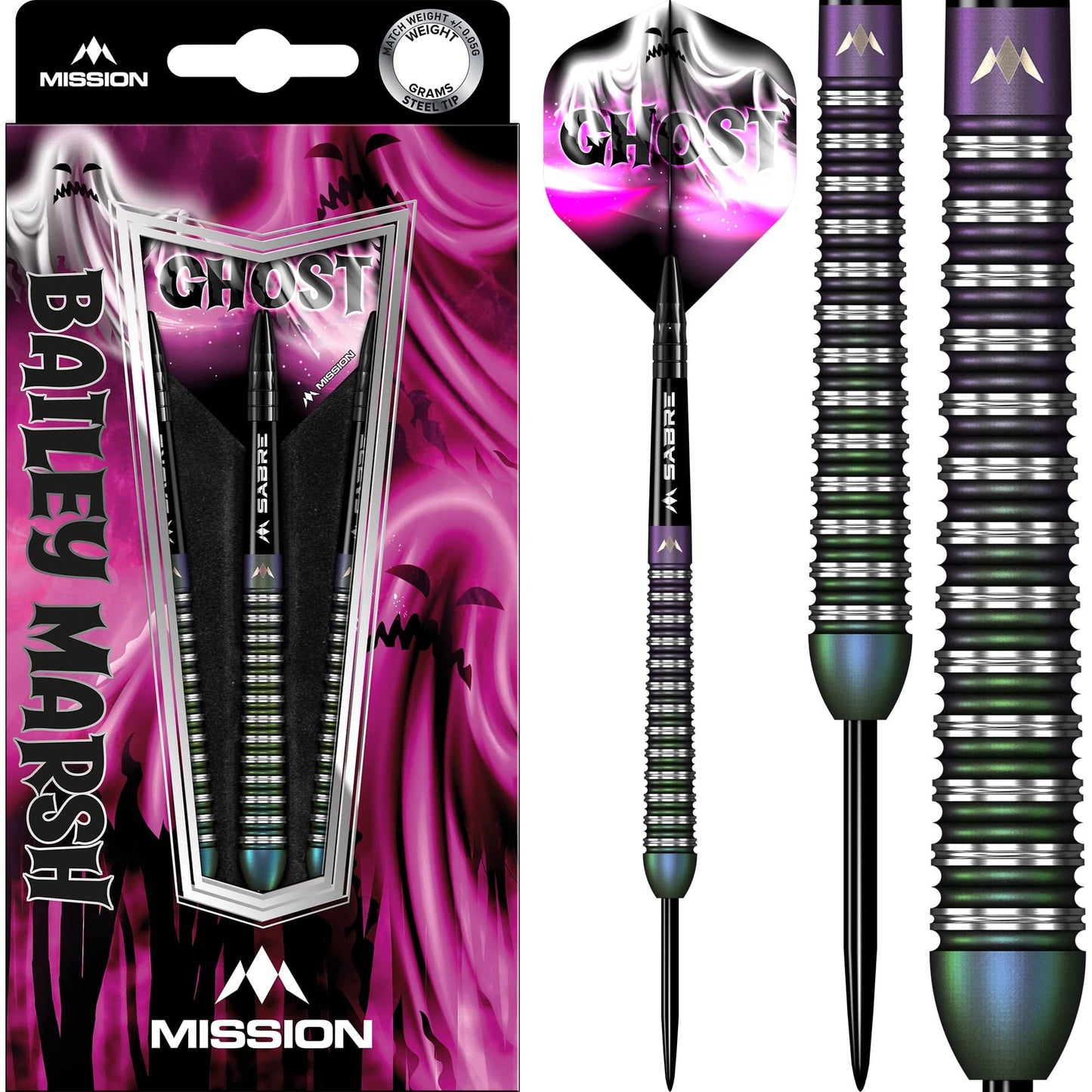 Mission Bailey Marsh Darts - Steel Tip - 90% - Coral PVD Coating - Ghost