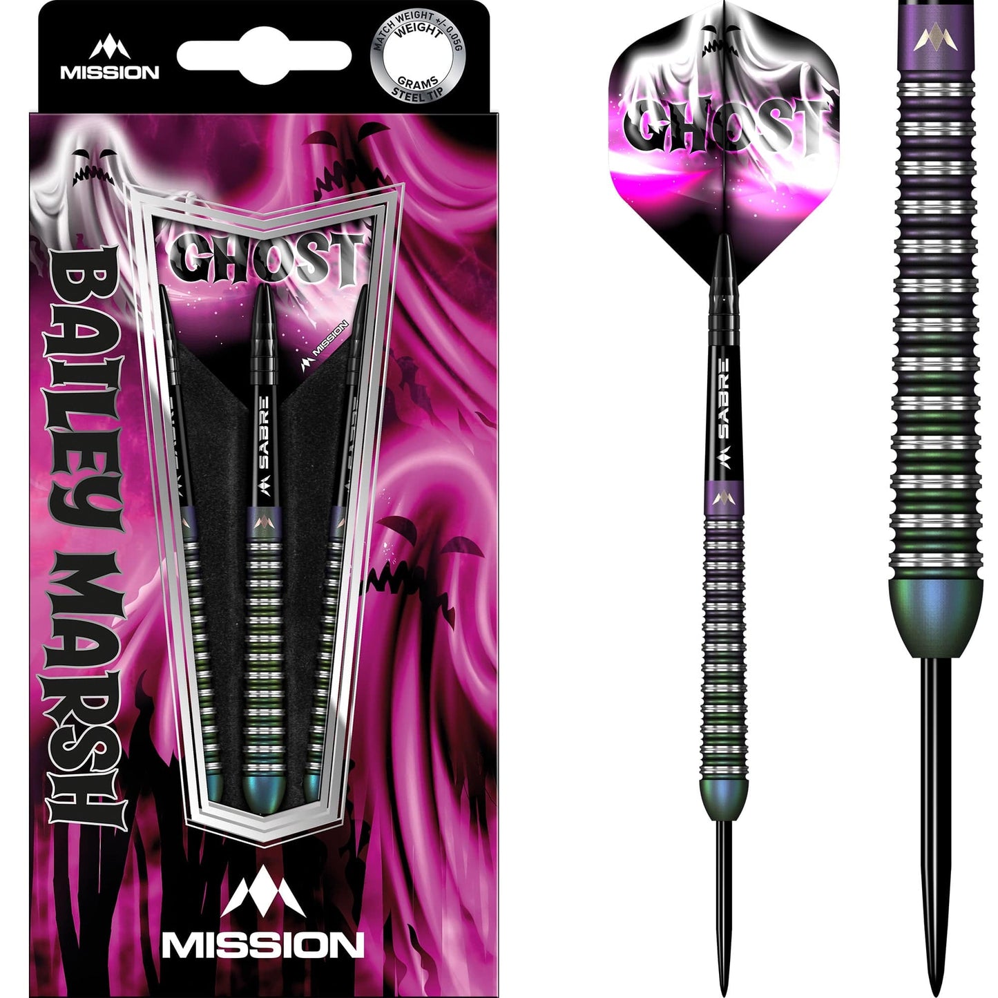 Mission Bailey Marsh Darts - Steel Tip - 90% - Coral PVD Coating - Ghost 23g