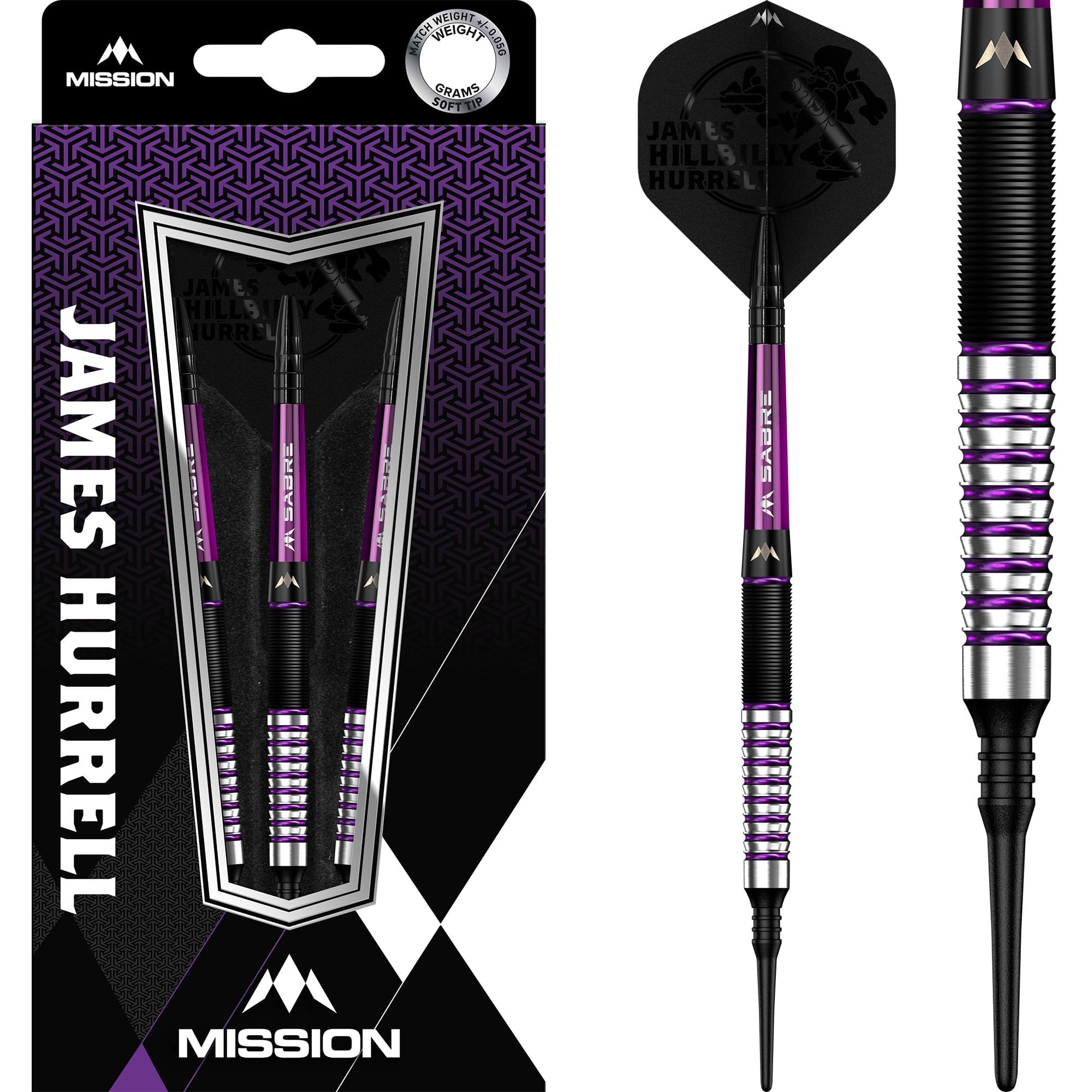 Mission James Hurrell Darts - Soft Tip - Hillbilly - Black & Purple -