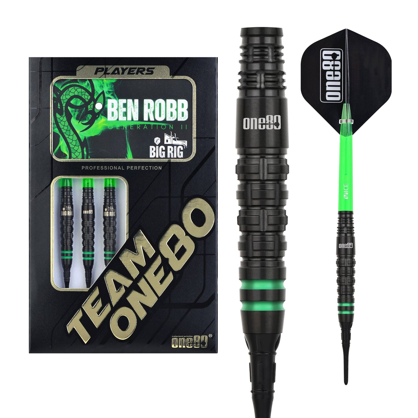 One80 Ben Robb V2 Darts - Soft Tip - Big Rig - Black