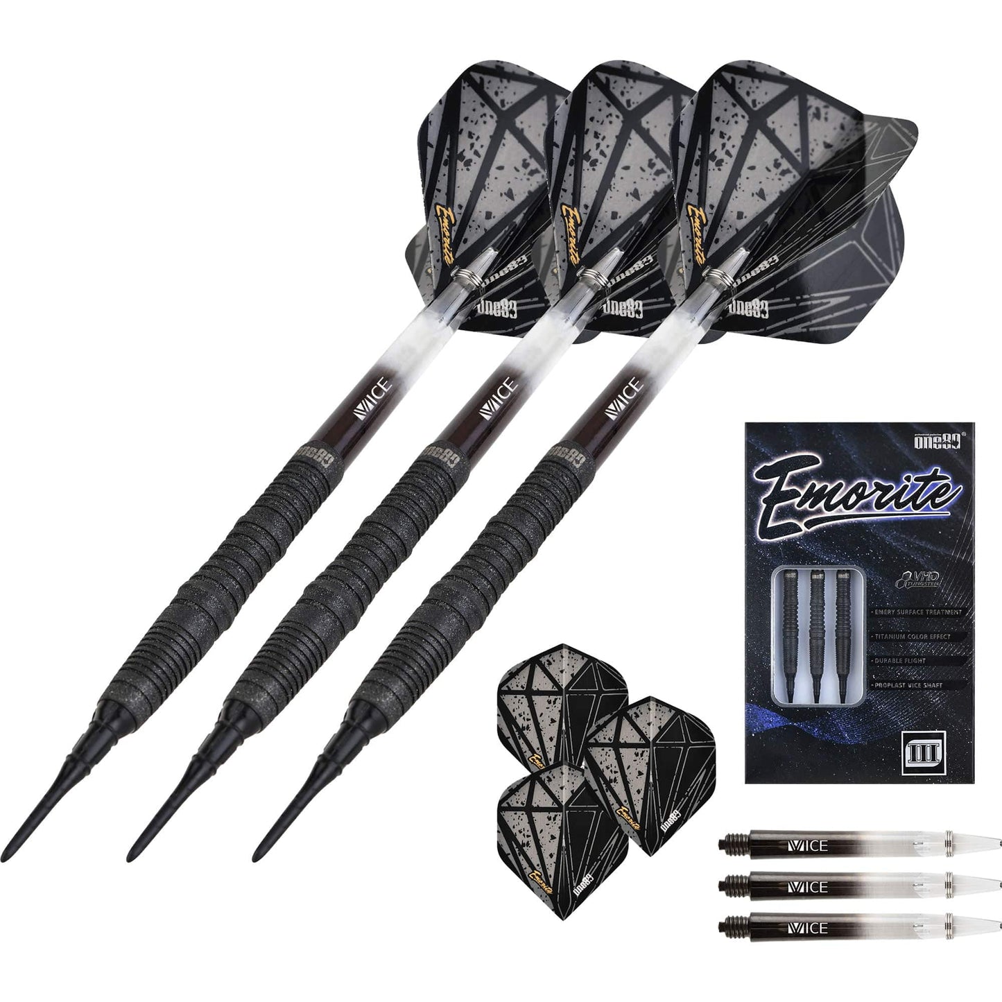 One80 Emorite 03 Darts - Soft Tip - 90% Tungsten - Black 20g