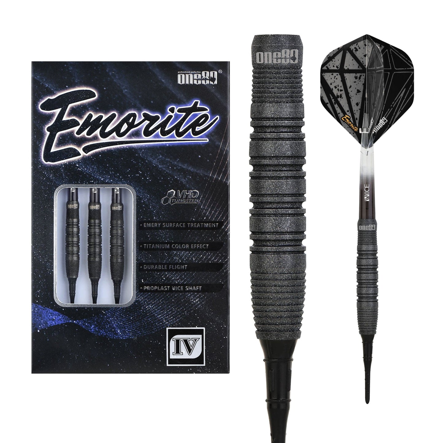 One80 Emorite 04 Darts - Soft Tip - 90% Tungsten - Black 20g