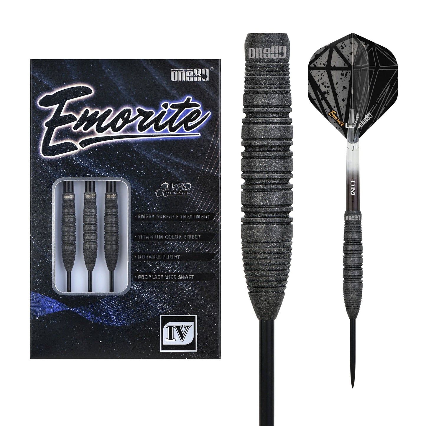 One80 Emorite 04 Darts - Steel Tip - 90% Tungsten - Black
