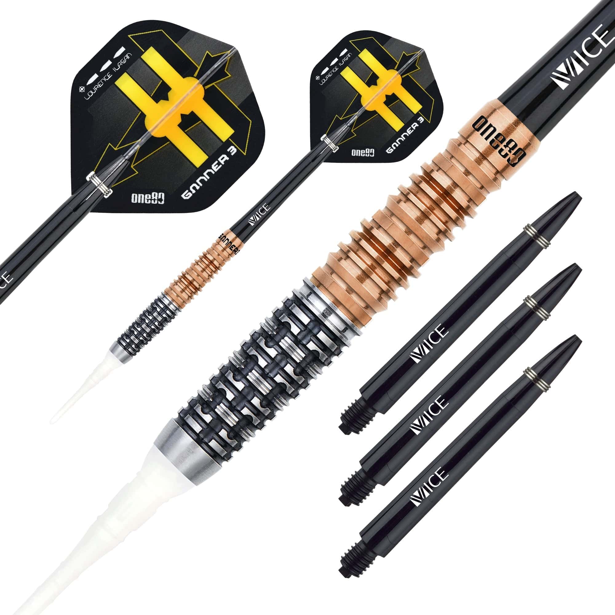 One80 Gunner III Darts - Soft Tip - Lourence Ilagan - Black & Rose Gol
