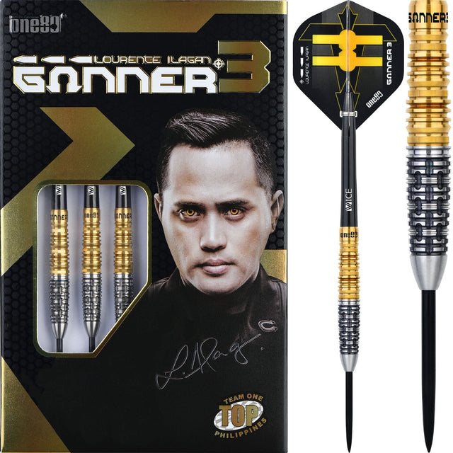 One80 Gunner III Darts - Steel Tip - Lourence Ilagan - Black & Gold 22g