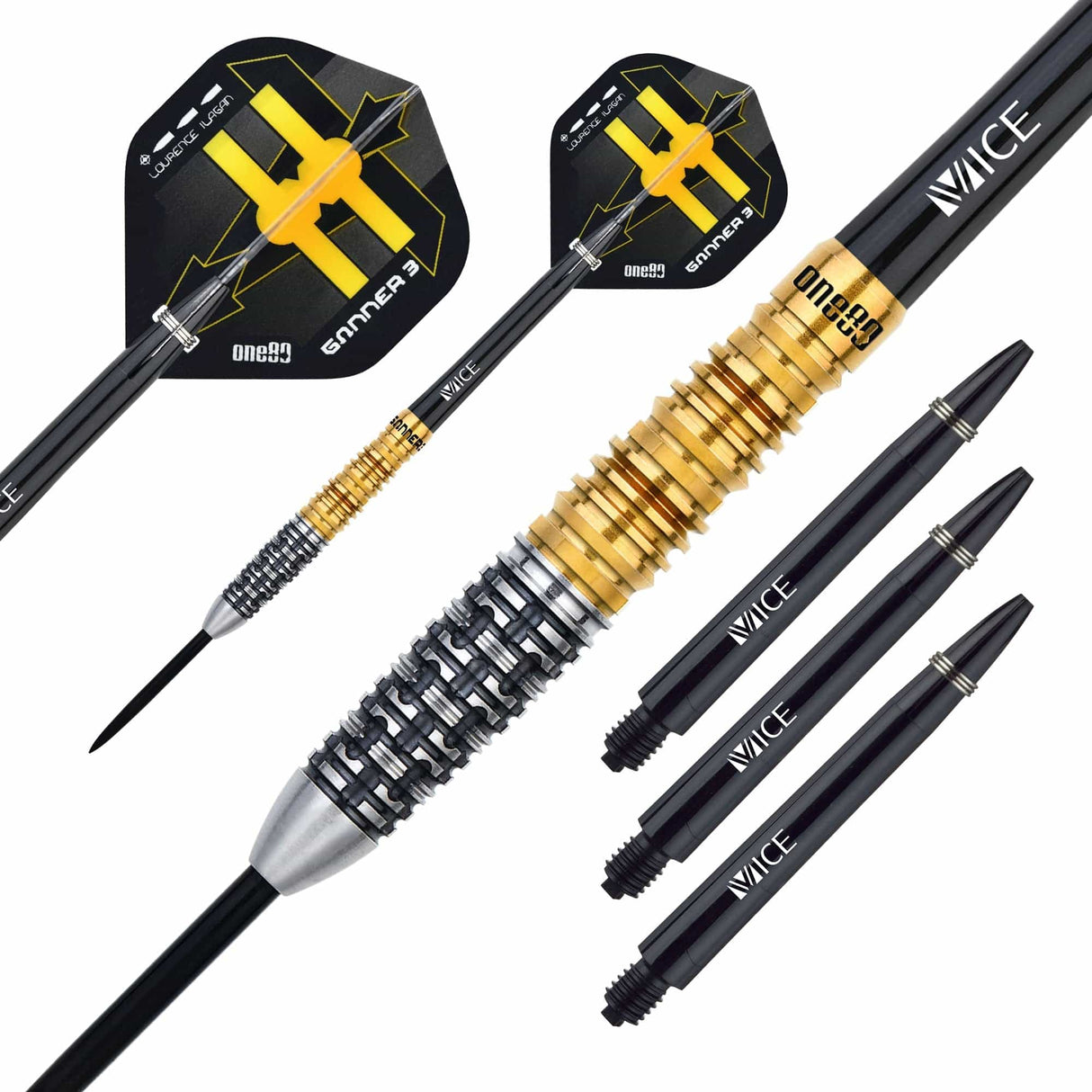 One80 Gunner III Darts - Steel Tip - Lourence Ilagan - Black & Gold