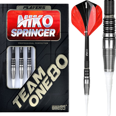 One80 Niko Springer Darts - Soft Tip - Signature - Black \ Silver - 18g 18g