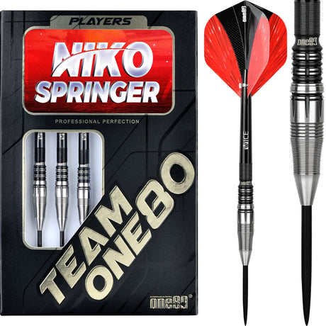 One80 Niko Springer Darts - Steel Tip - Signature - Black \ Silver - 22g 22g