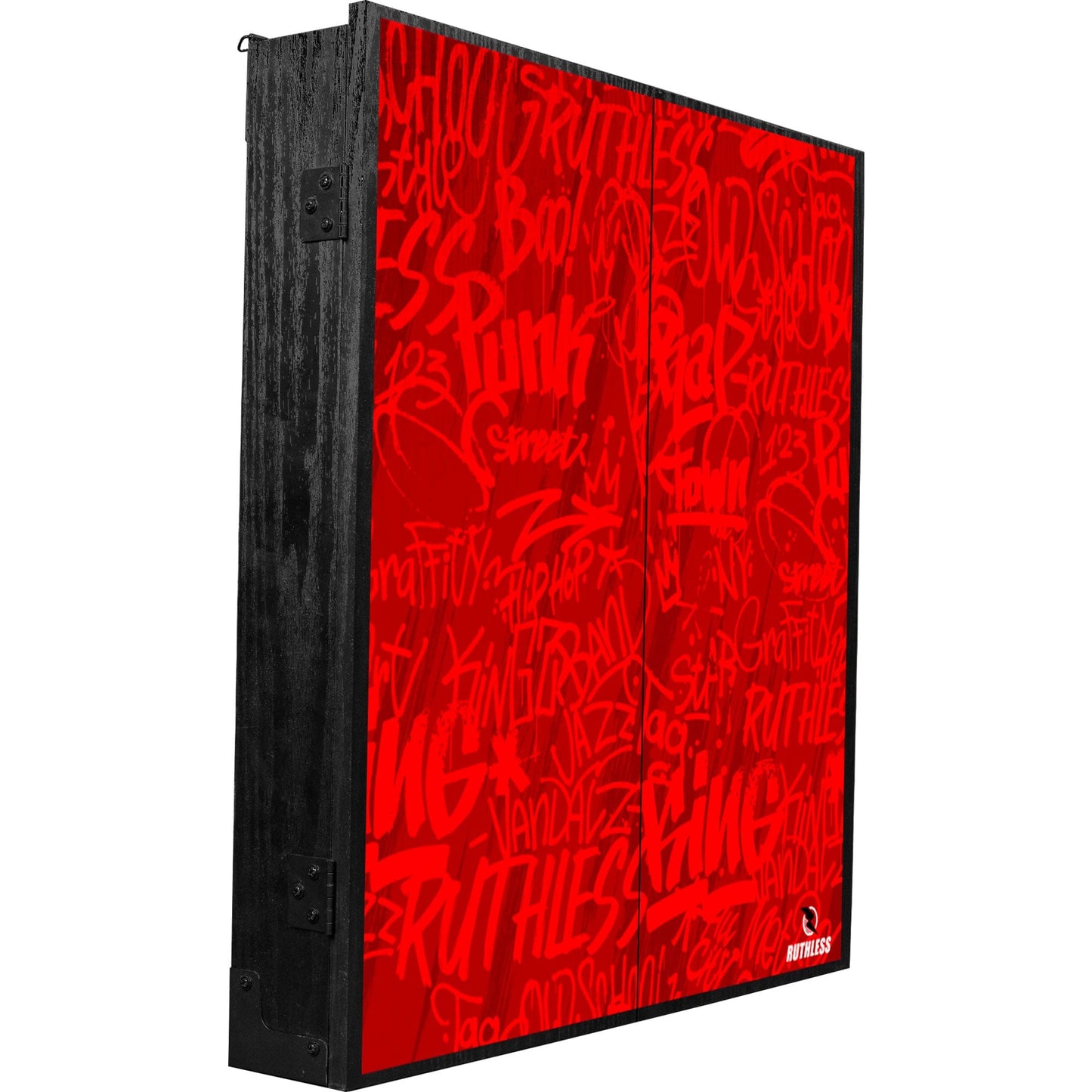 Ruthless Dartboard Cabinet - Square Design - Graffiti Red