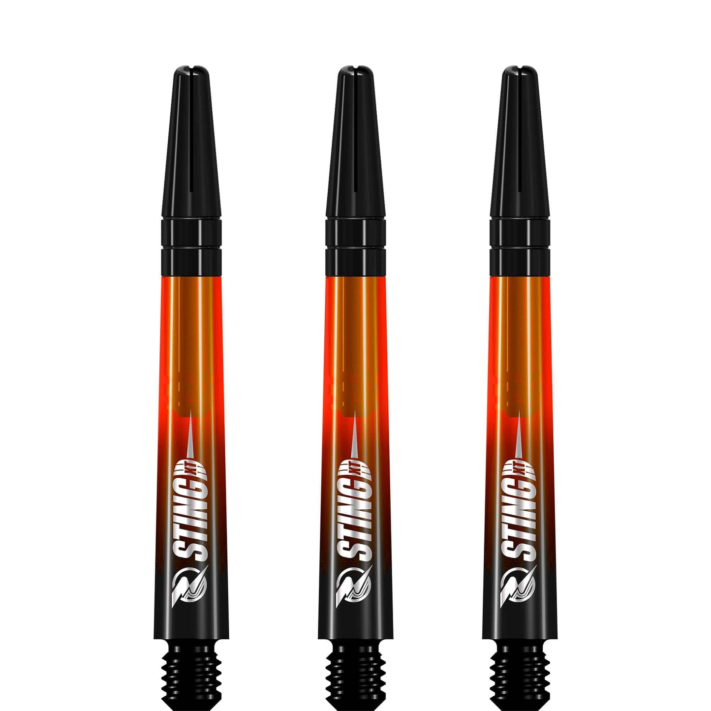 Ruthless Sting XT Dart Shafts - Polycarbonate - Gradient Black & Orange - Black Top Tweenie Plus