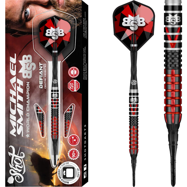 Shot Michael Smith Darts - Soft Tip Tungsten - Centre Weighted - Bully Boy - Defiant