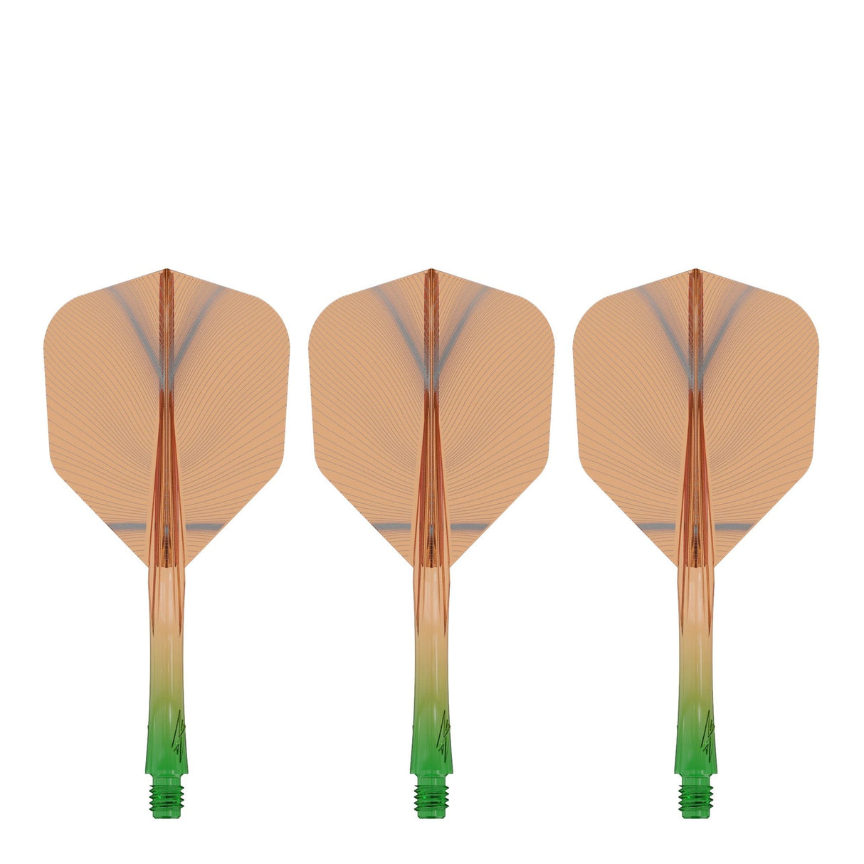 Caliburn SUP Flights - Moulded Shaft and Flight -  Standard No6 - Feather - Green & Orange