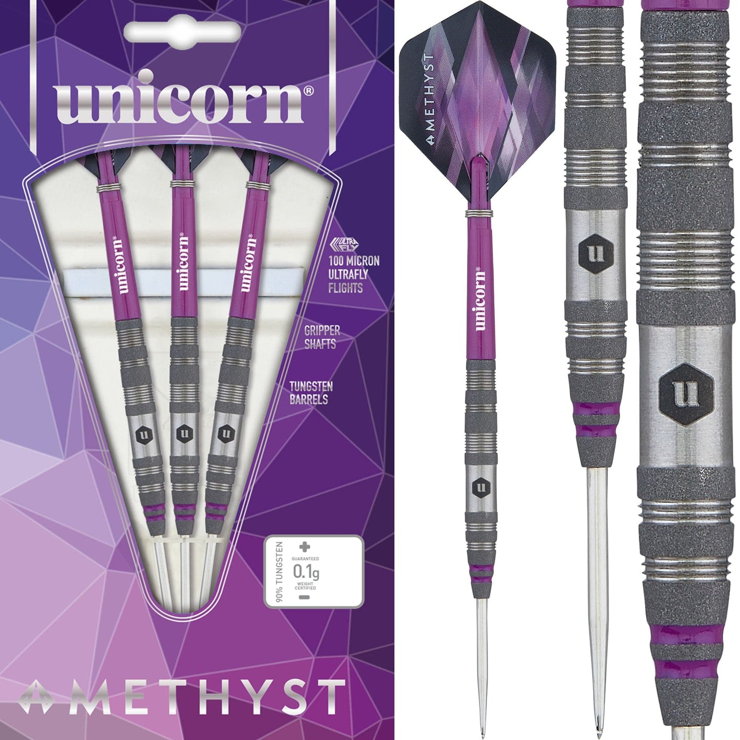 Unicorn Amethyst Darts - Steel Tip - Utech - Style 2 - Sandblasted