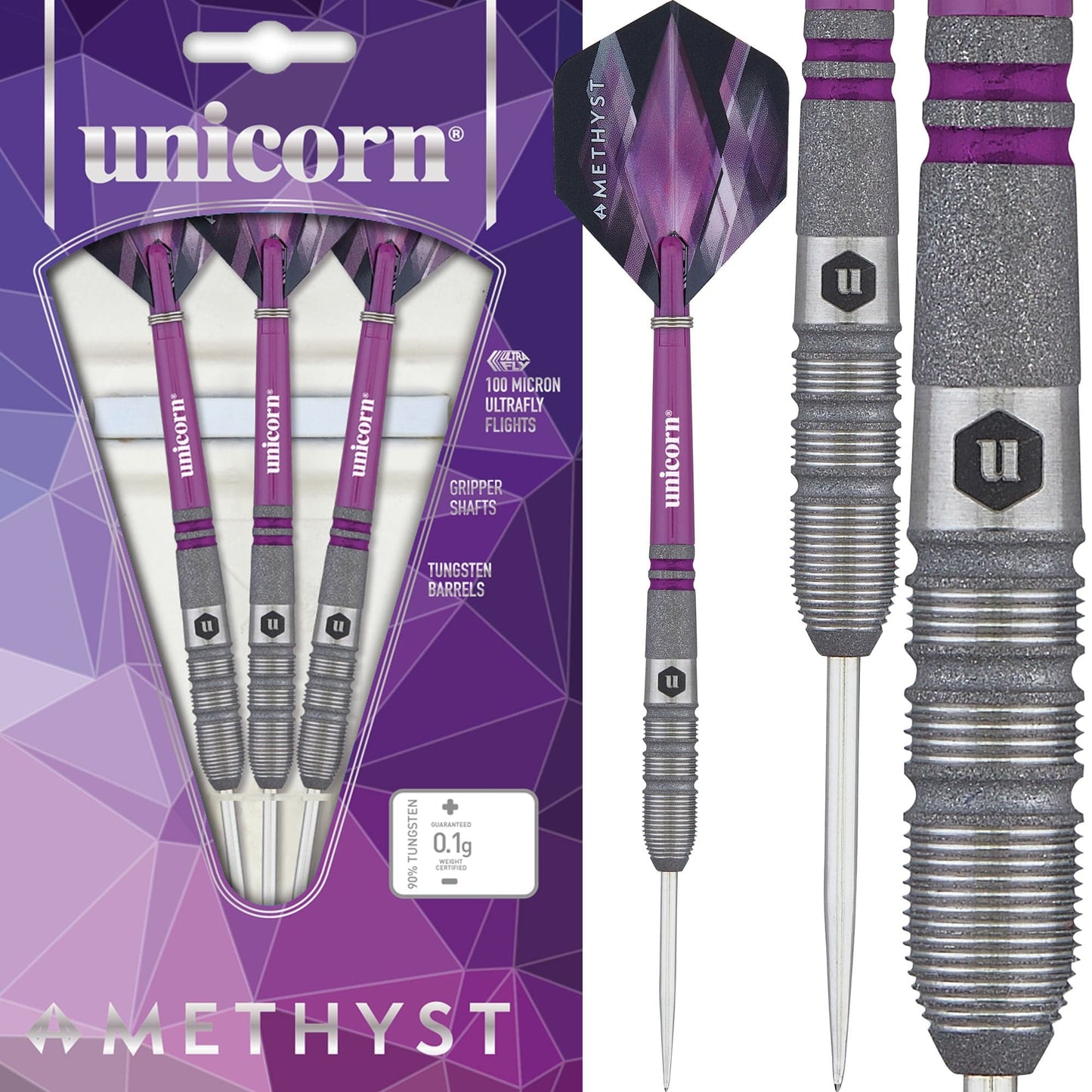 Unicorn Amethyst Darts - Steel Tip - Utech - Style 3 - Sandblasted