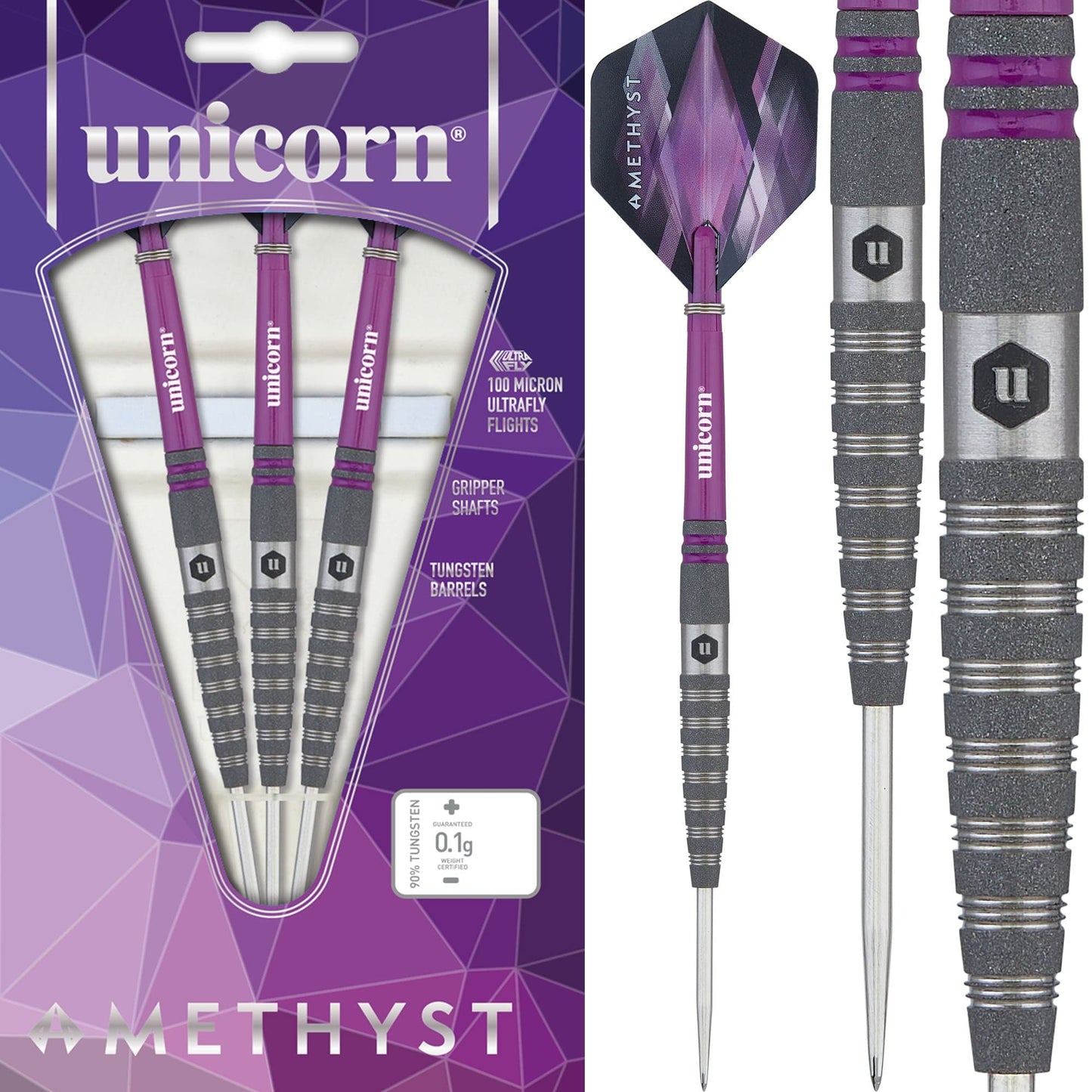 Unicorn Amethyst Darts - Steel Tip - Utech - Style 4 - Sandblasted