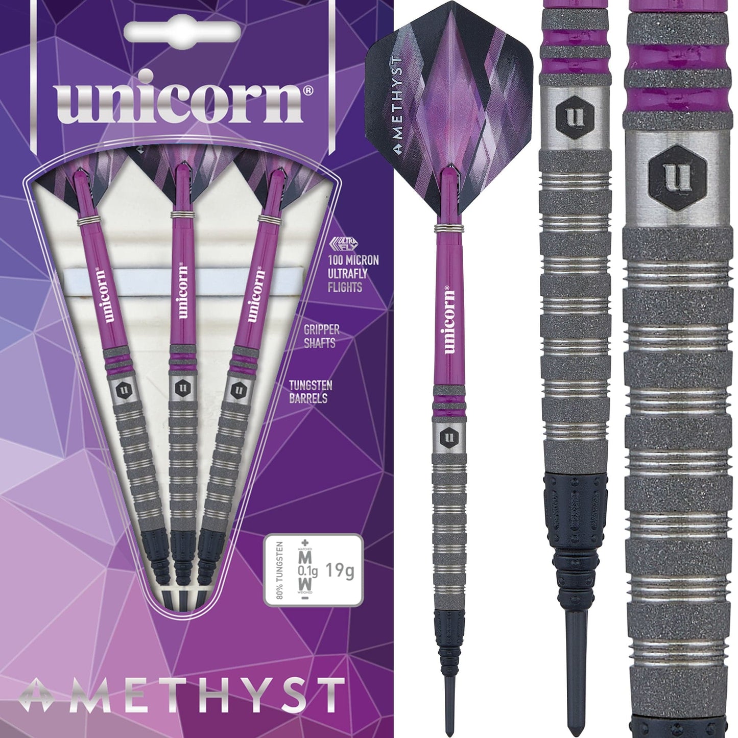 Unicorn Amethyst Darts - Soft Tip - Utech - Style 4 - Sandblasted 19g
