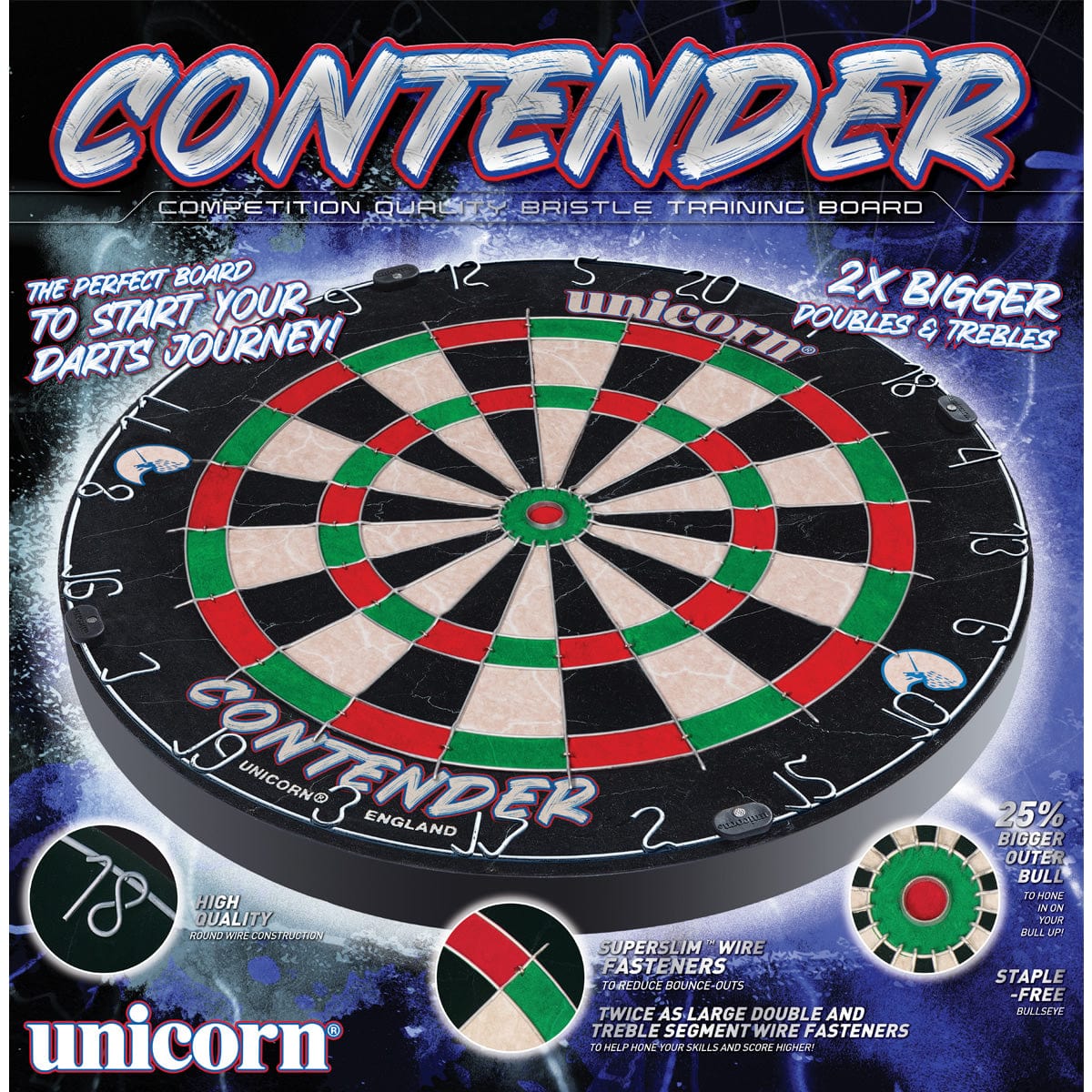 Unicorn Contender Trainer Dartboard - 2x Bigger Trebles & Doubles