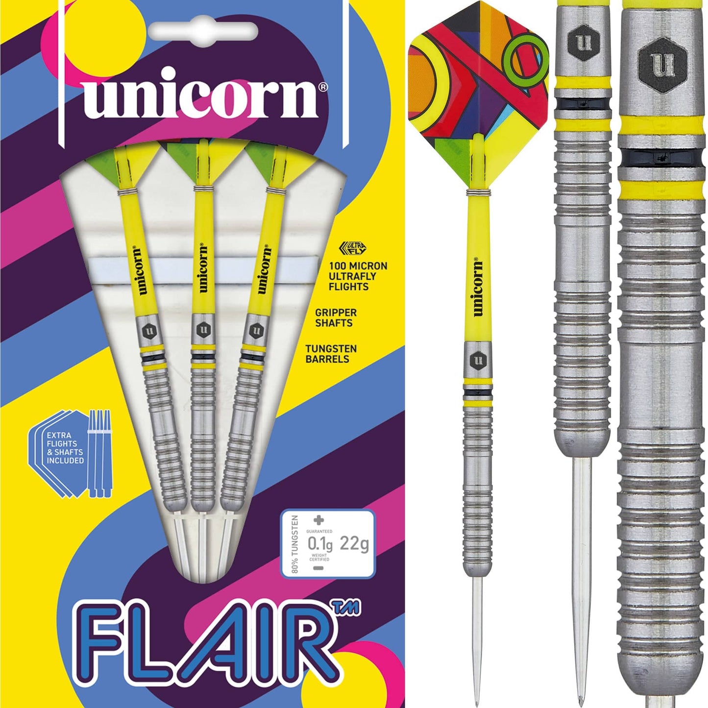 Unicorn Flair Darts - Steel Tip - Style 3 - Natural Ringed 22g