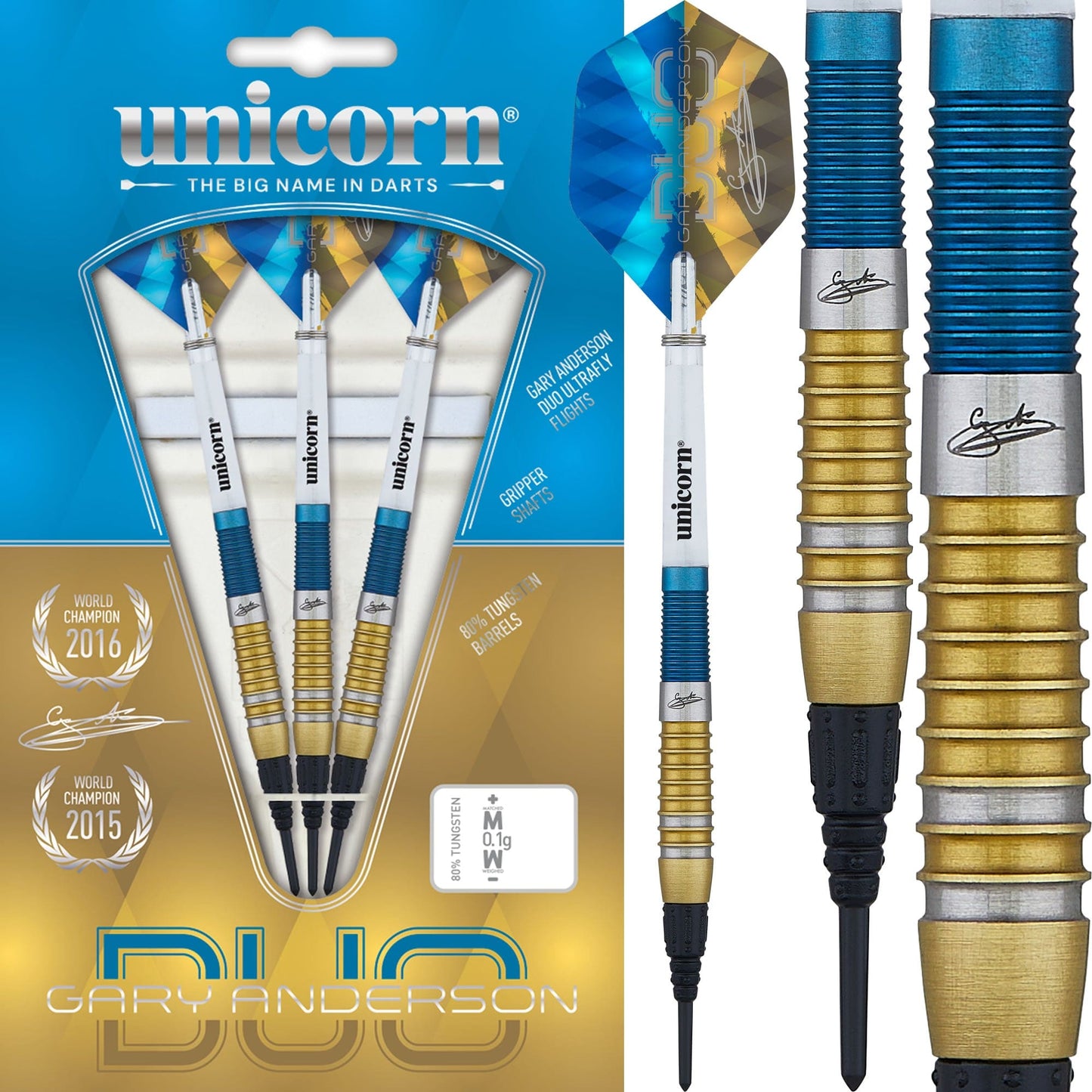 Unicorn Gary Anderson Darts - Soft Tip - The Flying Scotsman - Duo - Blue & Gold