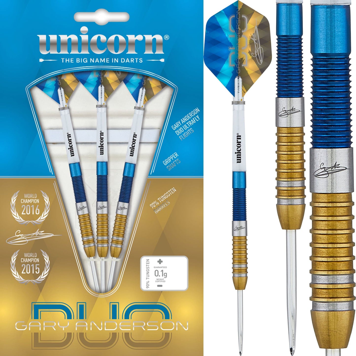 Unicorn Gary Anderson Darts - Steel Tip - The Flying Scotsman - Duo - Blue & Gold