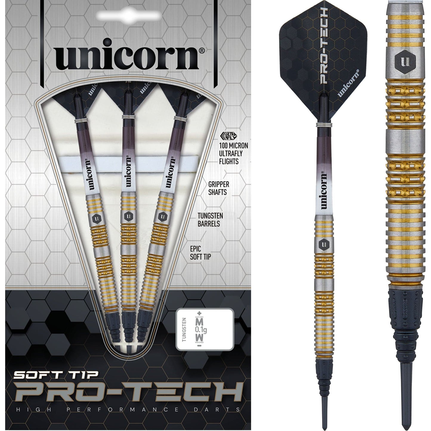 Unicorn Protech Darts - Soft Tip - Style 6 - Silver & Gold 18g