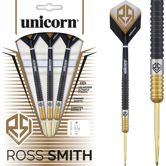 Unicorn Ross Smith Darts - Steel Tip - Smudger - Two Tone - Black & Gold 20g