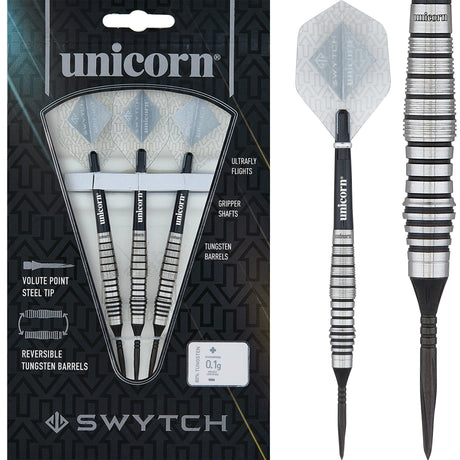 *Unicorn Swytch Darts - Steel and Soft Tip - Reversible Barrels - Black 21g