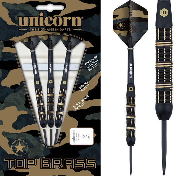 Unicorn Top Brass Darts - Steel Tip - Style 3 - Black & Gold