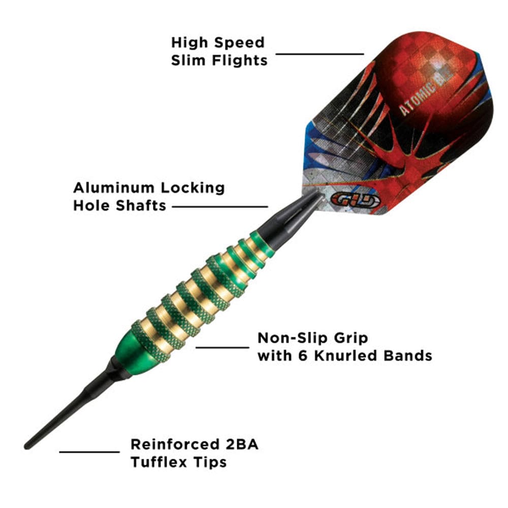 Viper Atomic Bee Darts - Soft Tip - Coated Alloy - Coloured Rings - Green 16g