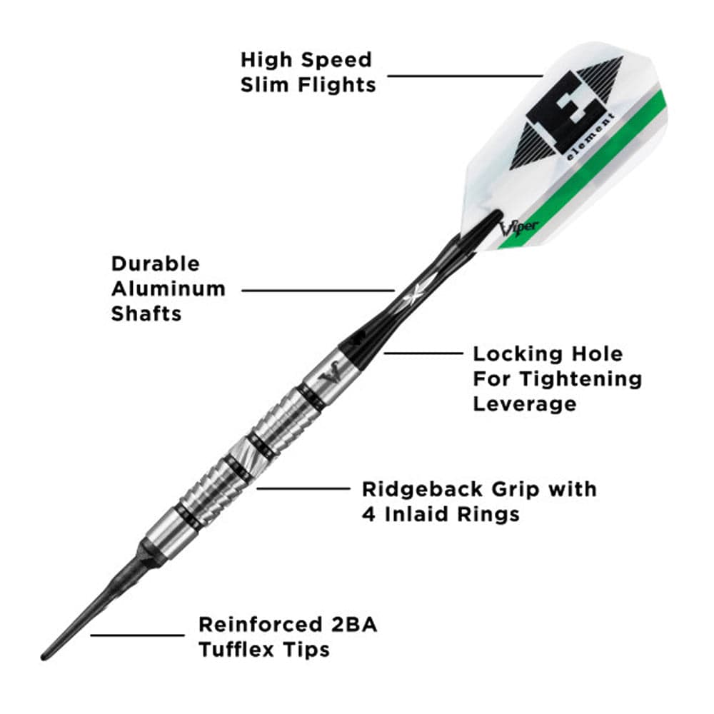 Viper Element Darts - Soft Tip - 90% - inc Extras - E2 - Twin Shark - Black Ring 18g