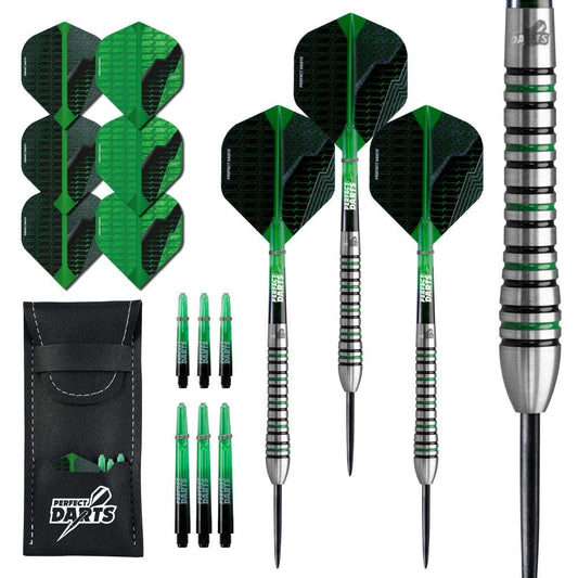 Perfect Darts - Steel Tip - 90% Tungsten - Black Grenade - Ringed - Black & Green